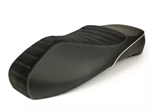 Seat -PIAGGIO Super Sport (2017-)- Vespa GTS HPE, GTS Super 125-300ccm - black, white stitches, seat surface Alcantara quilted