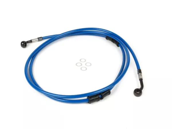 Saluran rem belakang untuk kaliper rem asli -Garis spiegel: baja tahan karat (biru), pas: aluminium (hitam) - Vespa (tanpa ABS) GTS 250 (ZAPM451), GTS 125 yaitu (ZAPM453), GTS 300 yaitu (ZAPM452)