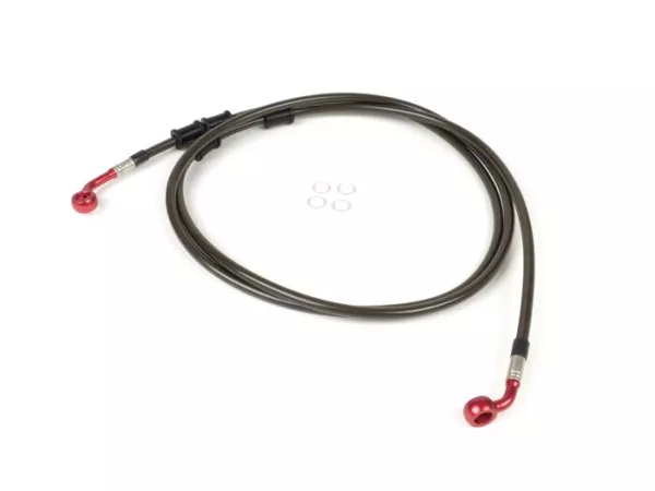 Saluran rem belakang untuk kaliper rem asli -Garis spiegel: baja tahan karat (karbon), fitting: aluminium (merah) - Vespa (tanpa ABS) GTS 250 (ZAPM451), GTS 125 yaitu (ZAPM453), GTS 300 yaitu (ZAPM452)
