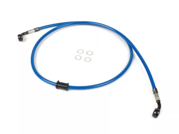 Garis rem depan untuk kaliper rem asli -Garis spiegel: baja tahan karat (biru), pas: aluminium (hitam) - Vespa (tanpa ABS) GT 125 (ZAPM311), GT 200 (ZAPM312), GT L 125 (ZAPM311), GT L 200 (ZAPM312), GTS 125 (ZAPM313), GTS 250 (ZAPM451), GTS 125 i.e. (