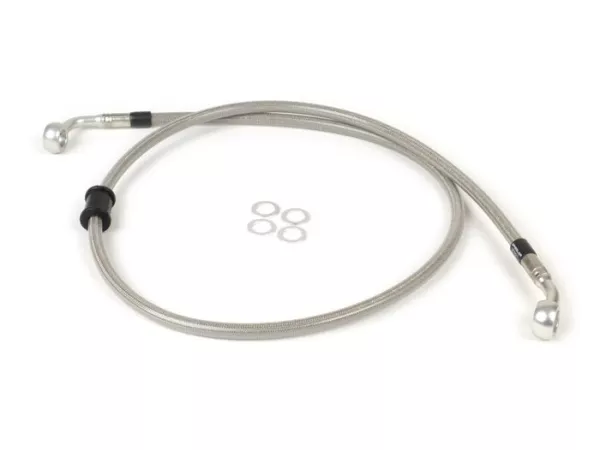 Garis rem depan untuk kaliper rem asli -Garis spiegel: baja tahan karat (transparan), pas: aluminium (perak) - Vespa (tanpa ABS) GT 125 (ZAPM311), GT 200 (ZAPM312), GT L 125 (ZAPM311), GT L 200 (ZAPM312), GTS 125 (ZAPM313), GTS 250 (ZAPM451), GTS
