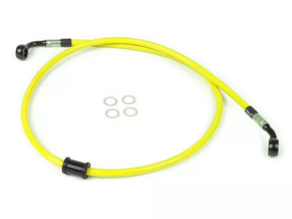 Garis rem depan untuk kaliper rem asli -Garis spiegel: baja tahan karat (kuning), pas: aluminium (hitam) - Vespa (tanpa ABS) GT 125 (ZAPM311), GT 200 (ZAPM312), GT L 125 (ZAPM311), GT L 200 (ZAPM312), GTS 125 (ZAPM313), GTS 250 (ZAPM451), GTS 125 i.e. (
