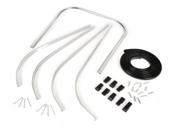 Leg shield beading (incl. compl. floor board stripe set) -BGM ORIGINAL- Vespa PK S, PK S Lusso, PK SS, PK ETS - plastic - silver