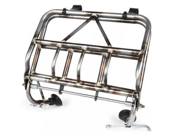 Bagagedrager opklapbaar voor -ULMA NANUCCI Style- Vespa Largeframe Rally, Sprint, SS180, GS160, GT, GTR, GL, Super, VBB, VBA, VNA, VNB, Vespa Wideframe GS150, VL, VB, VM, VN, V1-15, V30-33, Motovespa 150 GS, 150 Sprint, GT160 - blank metaal (niet tegen