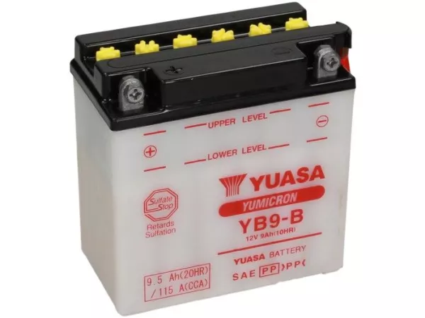 Standaard YUASA YB9-B- 12V, 9Ah - 140x80x135mm (zonder zuur)