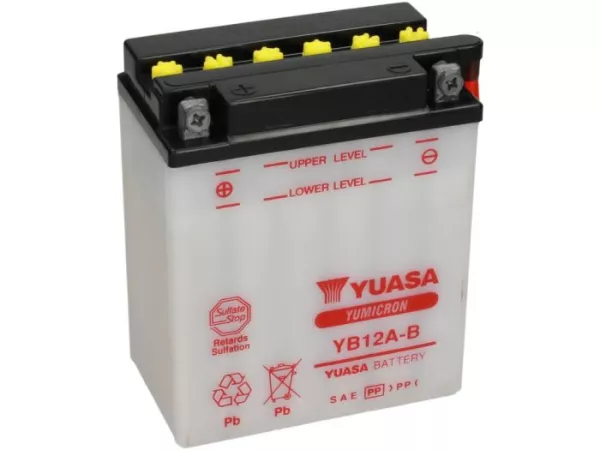 Batería -Estándar YUASA YB12A-B- 12V, 12Ah - 135x81x160mm (sin ácido)