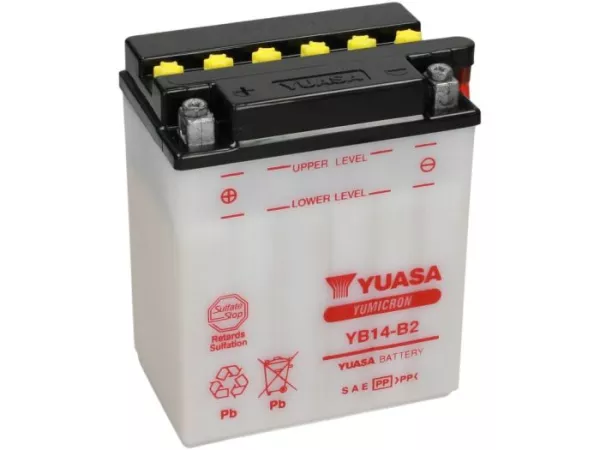 Standaard YUASA YB14-B2- 12V, 14Ah - 135x91x167mm (zonder zuur)