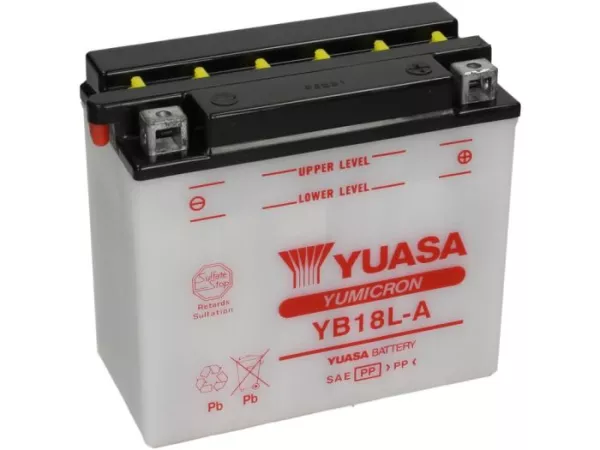 Accu -Standaard YUASA YB18L-A- 12V, 18Ah - 182x92x164mm (zonder zuur)