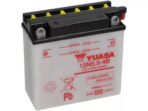 Batterij -Standaard YUASA 12N5,5-4B- 12V, 5Ah - 138x61x131mm (zonder zuur)