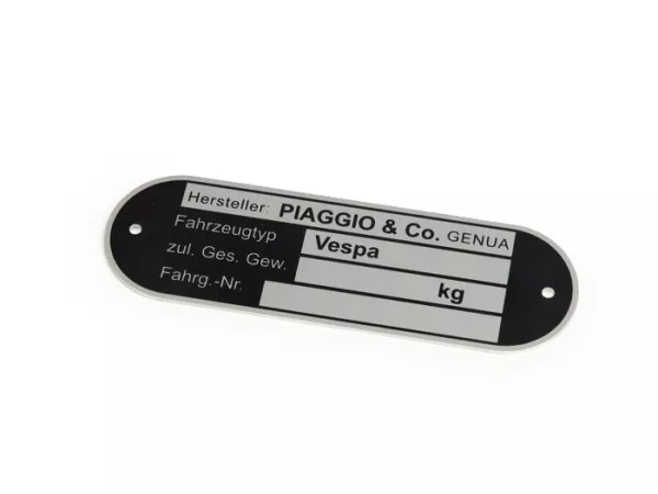 Placa de características -OEM QUALITY- Vespa Piaggio & Co Genoa (80x25x0,5mm) - redonda