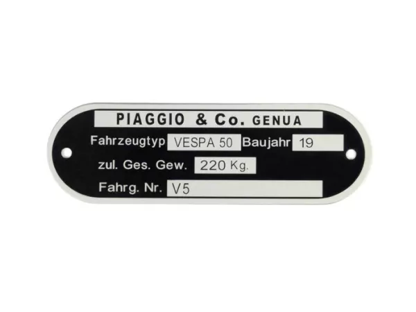 Pelat tipe -KUALITAS OEM- Vespa Piaggio & Co Genoa (80x25x0,5mm) - Vespa 50 V5