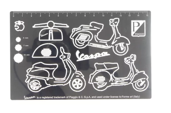 Pochoir Vespa -PIAGGIO- trois modèles, écriture, logo avec règle