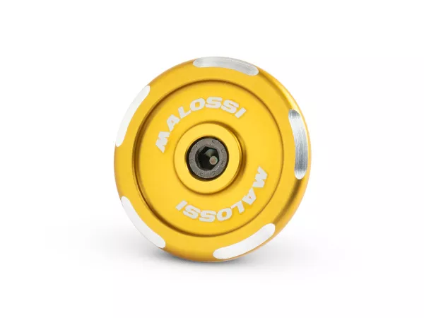 Cache écrou de roue / tambour de frein Ø=35mm Malossi, jaune pour Vespa Primavera, Sprint, GTS, GTV, GT, GTL, LX, S, LXV