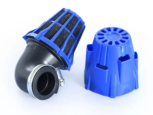 Luchtfilter -POLINI- Blue Air Box - 90°, aansluitbreedte = 37mm - CP 15-24