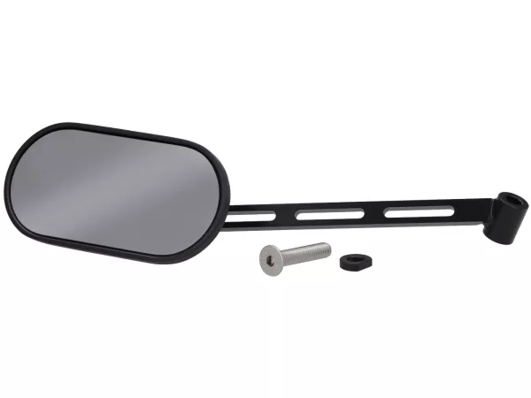 Espejo bajo el manillar -STD ScooterTec- Aluminio CNC, izquierda- para Vespa Rally, Sprint, Super, TS125, GT125, GTR125, GL150, SS180 - izquierda - Material/color: acero pulido, pintado negro mate