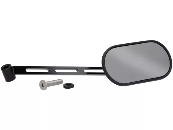 Espejo bajo manillar -STD ScooterTec- Aluminio CNC, derecha- para Vespa Rally, Sprint, Super, TS125, GT125, GTR125, GL150, SS180 - izquierda - Material/color: acero pulido, lacado negro brillante