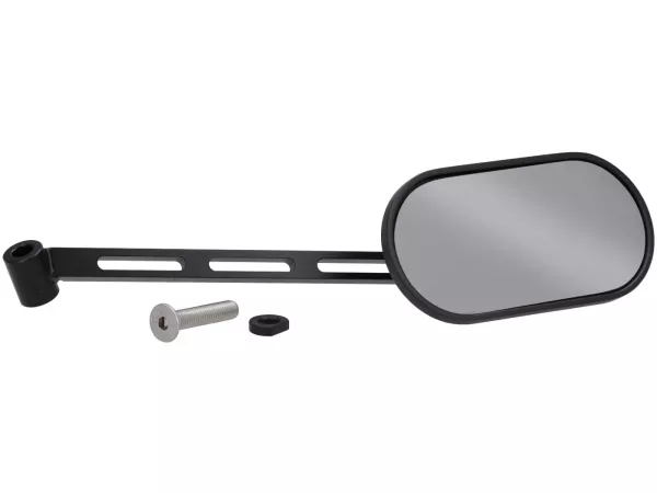 Espejo bajo manillar -STD ScooterTec- Aluminio CNC, derecha- para Vespa Rally, Sprint, Super, TS125, GT125, GTR125, GL150, SS180 - izquierda - Material/color: acero pulido, pintado negro mate