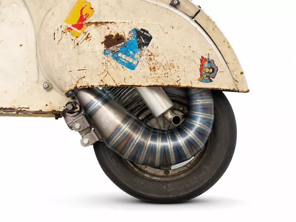 Exhaust - 2LTECH Minigun M200 (Curly) - Quattrini M200, Egig 220, Ø=44mm, bolted-on rear silencer - Vespa ET3, PV125 - Shock absorber offset required