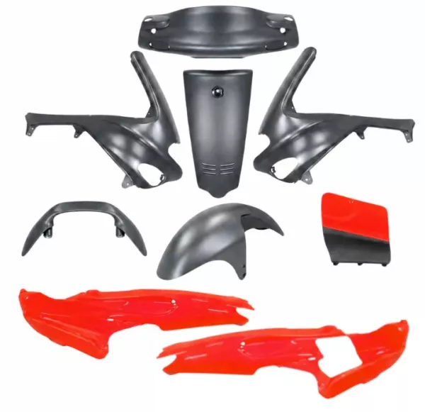 Verkleidungsteileset -DMP- 9-tlg. - Gilera Runner bis Bj.2005 - Fluo orange / Opaco schwarz