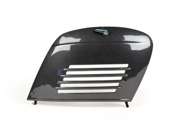 Engine side door panel rhs -CIF carbon look- Vespa V50 (V5A1T, 92877-), V50 S (V5SA1T,15325-), V90 (22234-), SS50, SS90, PV125, ET3 - with lever