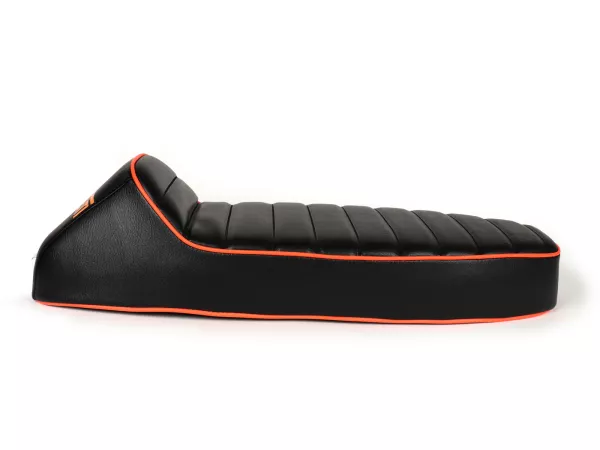 Seat -Classic- Vespa PX - black, orange lettering and piping