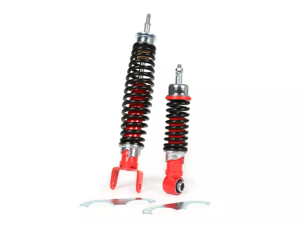 Set ammortizzatori incl. gommini silenziosi -CARBONE SPORT, regolabile- Vespa PK50 S/XL (versioni italiane, forcella tipo V50/PV)