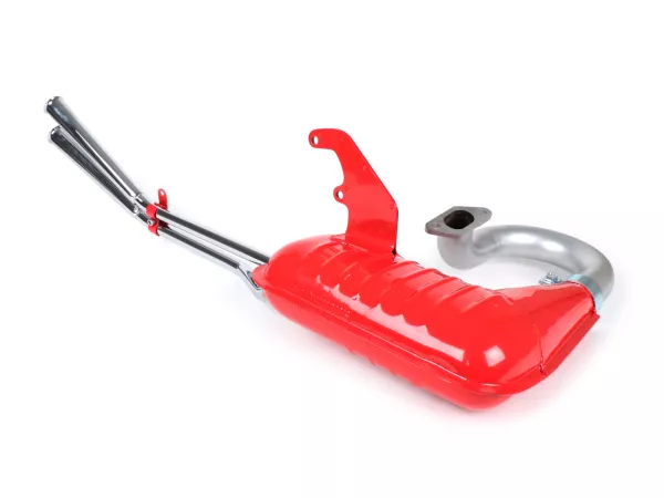 Auspuff -CASA LAMBRETTA Clubman, Twin Megaphone- Lambretta Serie 1-3 - Rot - LI 125, LI 150, LiS 125, LiS 150, TV 175, SX, TV, GT, GP 125, 150, 200
