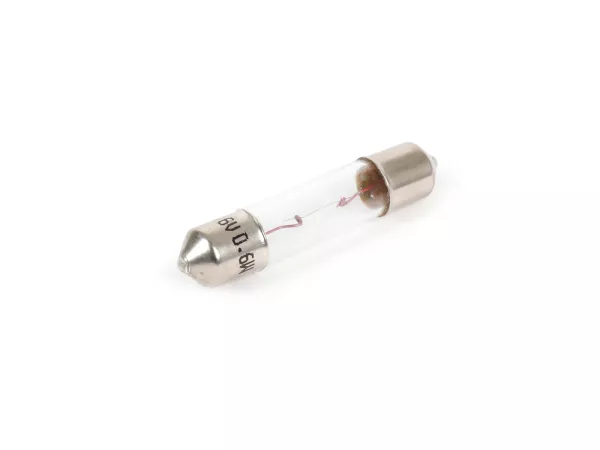 Festoon -SV5,5 6x31mm- 6V 0.6W - white (for speedo light) - e.g. Vespa Rally180 (VSD1T), VBA, VBB, GS150, GT125 (VNL2T), Sprint150 (VLB1T), GS160 (VSB1T), SS180 (VSC1T), Motovespa 150S, GT160