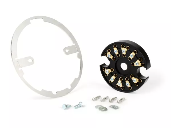 Mounting ring for headlight incl. distributor  -MOTO NOSTRA- LED HighPower - Ø=120mm - 12V DC (E9) - Lambretta LI (Serie 3)