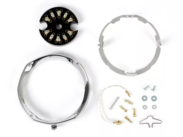 Juego marco de montaje para faros -MOTO NOSTRA- LED HighPower - Ø=120mm - 12V DC - marcado E9 - para convertir Lambretta LIS, SX, TV (Serie 3)