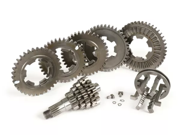 Versnellingsbak -AF RAYSPEED Clo5e Ratio - 5 versnellingen- Lambretta LI, LIS, SX, TV (series 2-3), DL, GP - close ratio 1. 10/45, 2. 13/41, 3. 16/38, 4. 18/36, 5. 19/34 (lange 5e versnelling)