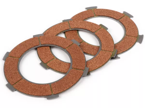 Forros de embrague - CALIDAD OEM tipo 6 muelles, 3 discos - Vespa PX80, PX125, PX150, Sprint, TS, Super, GT, GTR, VBA, VBB, VNB, VNA2T (081469-), Ape 150c