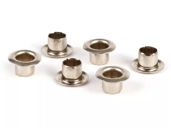 Juego de remaches -MAURO PASCOLI 4x5.6mm (tipo abierto)- usado para bocina Vespa SS180 (VSC1T), GS160 / GS4 (VSB1T), GS150 (VS2-5T), VBA, VBB1T (32070-), GL150 (VLA1T) - 6pcs (niquelado)