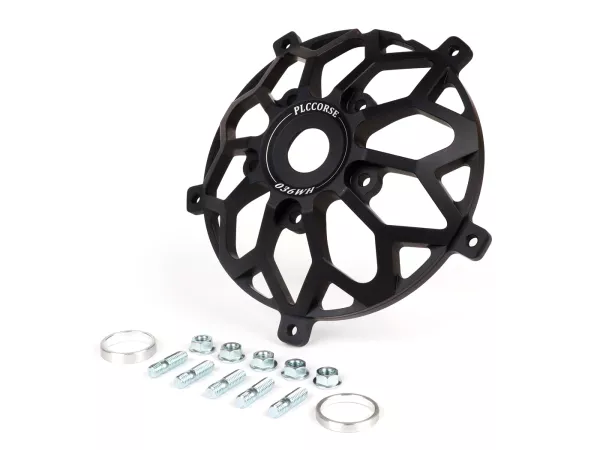 Adaptor pelek hub roda depan 10 -PLC CORSE- digunakan untuk memasang pelek Vespa 2.10 inci pada Piaggio ZIP II, ZIP SP, garpu ET4 - hitam