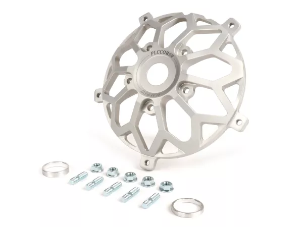 Adaptor pelek hub roda depan 10 -PLC CORSE- digunakan untuk memasang pelek Vespa 2.10 inci pada garpu Piaggio ZIP / ET4 - Perak