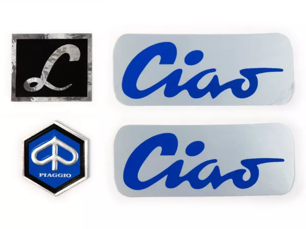 Juego de letras marco -CIAO LUSSO aluminio, negro/azul- Piaggio Ciao Lusso