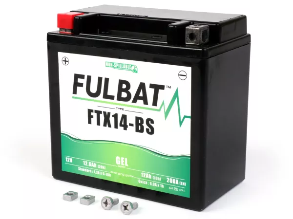 Battery (gel), maintenance-free -FULBAT FTX14H-BS- 12V, 12Ah - 152x88x147mm - Vespa GTS125 Super (ZAPM45300), GTS250 (ZAPM45100, ZAPM45101), GTS300 Super, Super Sport, Touring (ZAPM45200), GTV250 (ZAPM45102), GTV300 (ZAPM45201)