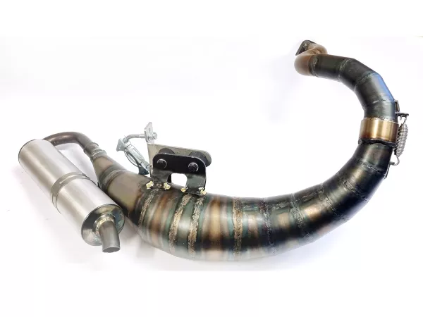 Knalpot -EGIG PERFORMANCE Unisex 125-170cc, Ø = 32mm (jarak stud 54-60mm), peredam belakang XXL yang dibaut (Ø70mm) - Vespa ET3, PV125 (juga cocok untuk kendaraan dengan kompartemen bagasi di penutup sisi kiri)