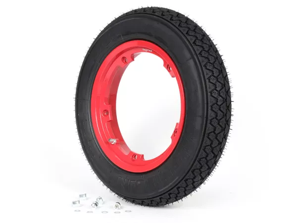 Roda lengkap (ban siap pakai yang dipasang pada pelek) -MICHELIN S83, tubeless, Vespa Smallframe V50, PV, ET3, PK- 3.00 - 10 inci TL 42J - pelek BGM PRO 2.10-10 alumunium merah