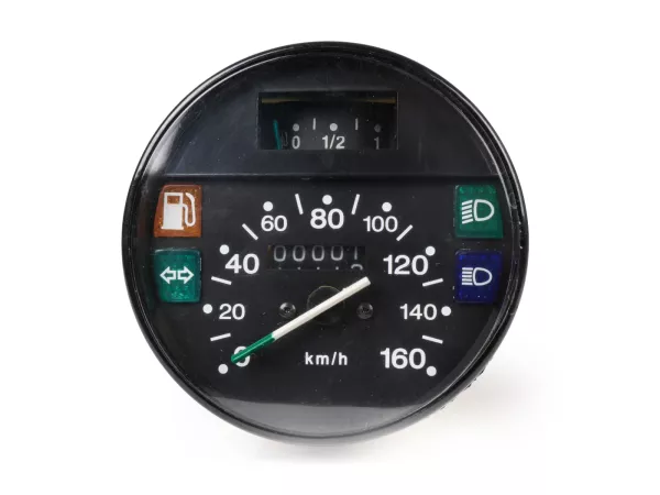 Snelheidsmeter -PREMIUM- Vespa Ø=105mm - PX Lusso, T5 Classic, Mijn, 2001, 2011 - 160km/h - zwart - ook geschikt voor Vespa PK50/80 S Lusso, PK XL, PK125 ETS