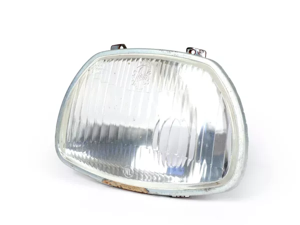 Koplamp -SIEM (NOS) trapezium - Vespa APE AD1, AE, AP ook geschikt voor Sprint150 (VLB1T), GL150 (VLA1T), GT125 (VNL2T), SS180 (VSC1T) - glas, incl. sierring, zonder koplampstekker