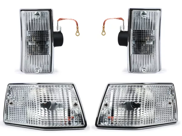 Juego de intermitentes -SIEM- Vespa PX80, PX125, PX150, PX200, T5 125cc - Carcasa cromada - Lentes blancas