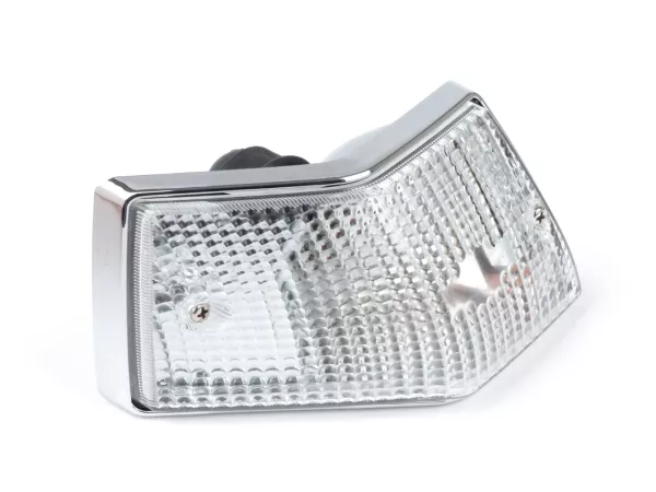 Indicador -SIEM- Vespa PX80, PX125, PX150, PX200, T5 125cc - carcasa cromada - lentes blancas - trasero izquierdo