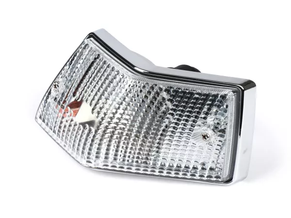 Indicador -SIEM- Vespa PX80, PX125, PX150, PX200, T5 125cc - carcasa cromada - lentes blancas - trasero derecho