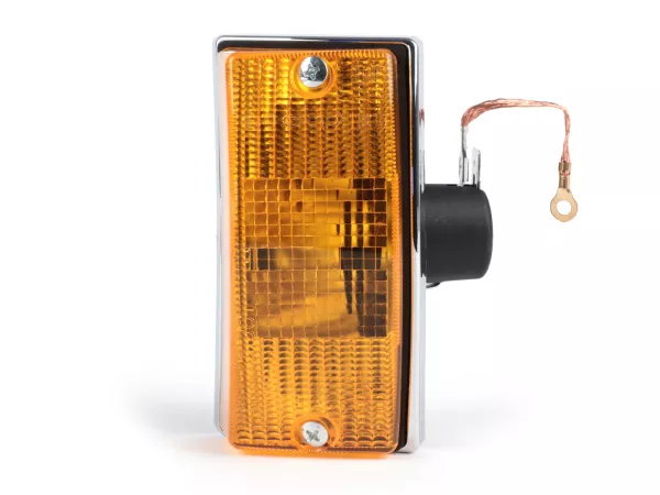 Indicator -SIEM- Vespa PX80, PX125, PX150, PX200, T5 125cc - housing chrome - lenses orange - front right