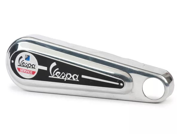 Fork link cover -OEM QUALITY- Vespa Rally180 (VSD1T), Rally200 (VSE1T), Sprint - black (Vespa Service), with hole, polished