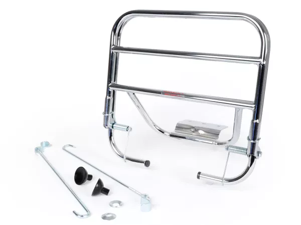Rear rack, fold down -AMS CUPPINI 230x300mm- Vespa Rally180 (VSD1T), Rally200 (VSE1T), Sprint150 (VLB1T), TS125 (VNL3T), GTR125 (VNL2T) - chrome