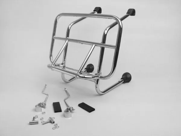 Portaequipajes delantero plegable -AMS CUPPINI Wide- Vespa Smallframe V50, PV125, ET3, Vespa Largeframe Rally180, Vespa Rally200, Sprint150, TS125, GT125, GTR125, Vespa PX80, PX125, PX150, PX200, Lambretta LI, LIS, SX, TV, DL, GP - Cromado