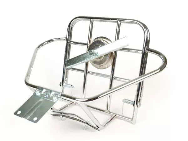 Portaequipajes trasero plegable, soporte rueda de repuesto vertical -AMS CUPPINI- Lambretta LI (Serie 3), LIS, SX, TV (Serie 3), DL, GP - Cromo