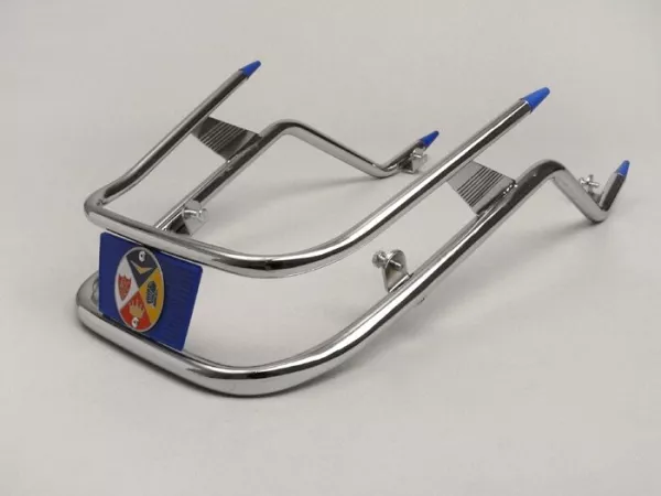 Parachoques delantero -AMS CUPPINI- Vespa PX80, PX125, PX150, PX200 - Cromo / Azul